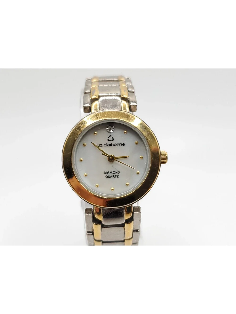 Liz Claiborne Diamond Quartz Womens Watch New Battery Two-Tone MOP Dial 25mm